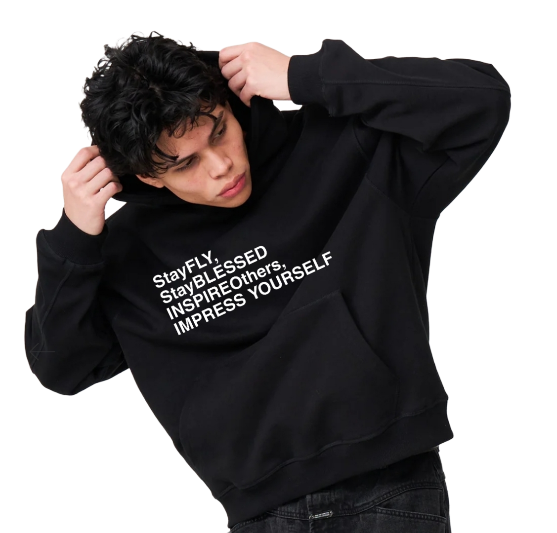 ThatsFly Apparel Words to Live By 14 OZ Black White Logo Premium Ov