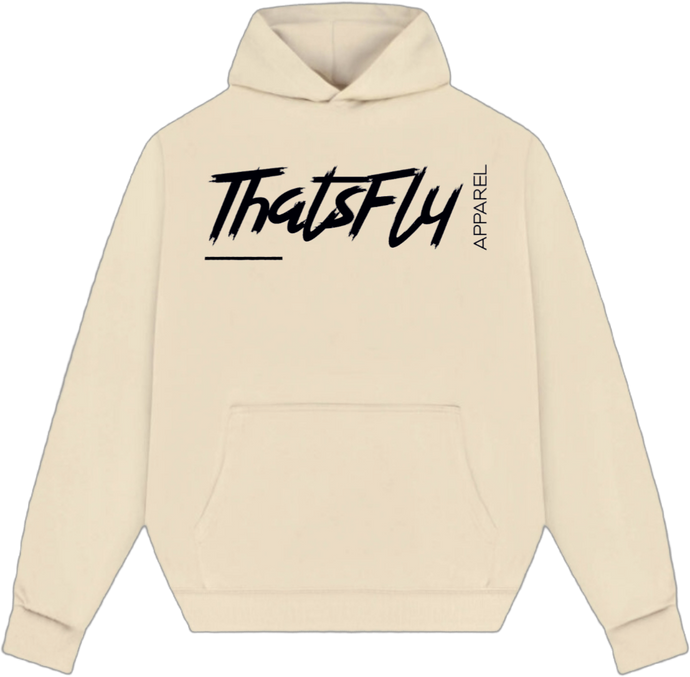 ThatsFly Apparel® Logo Heavyweight Oversized Hoodie  Cream/Black